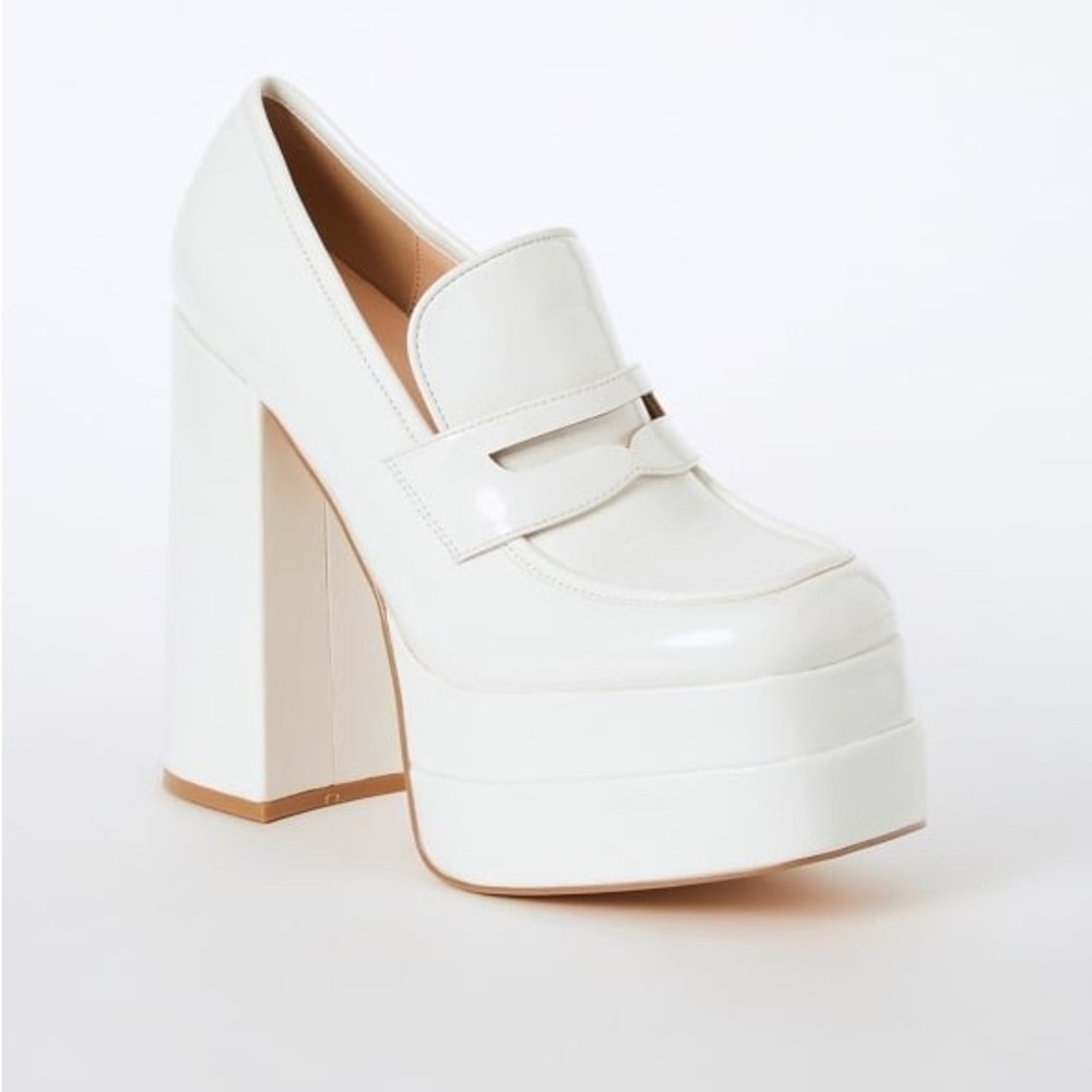 Shoe Dazzle Women’s Margaux White Platform Loafer Chunky Heel Shoes Size 8 New - Picture 3 of 14